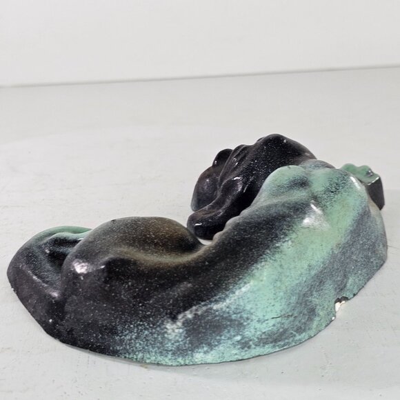 Chalkware Sleeping Hound Dog With Puppies Green Black - Picture 8 of 15